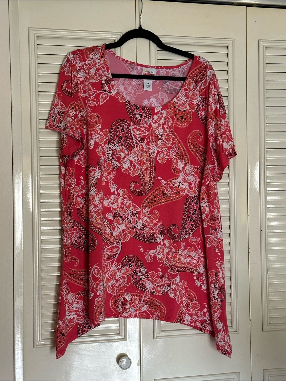 Ruby Rd. Coral Pink Paisley Floral Short-Sleeve Tunic